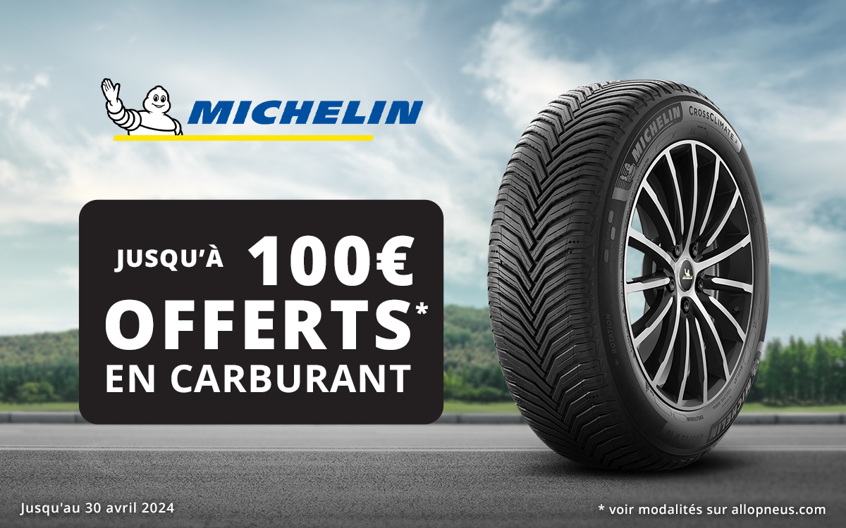 Jusqu'à 100€ offerts en carte carburant ou en recharge électrique chargemap pass dès l'achat de 2 pneus auto de marque Michelin.